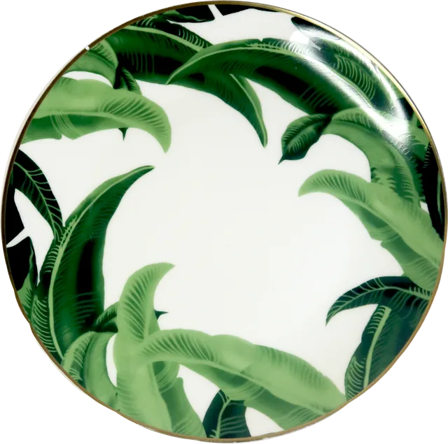 Set Patna: platos blancos con hojas verdes